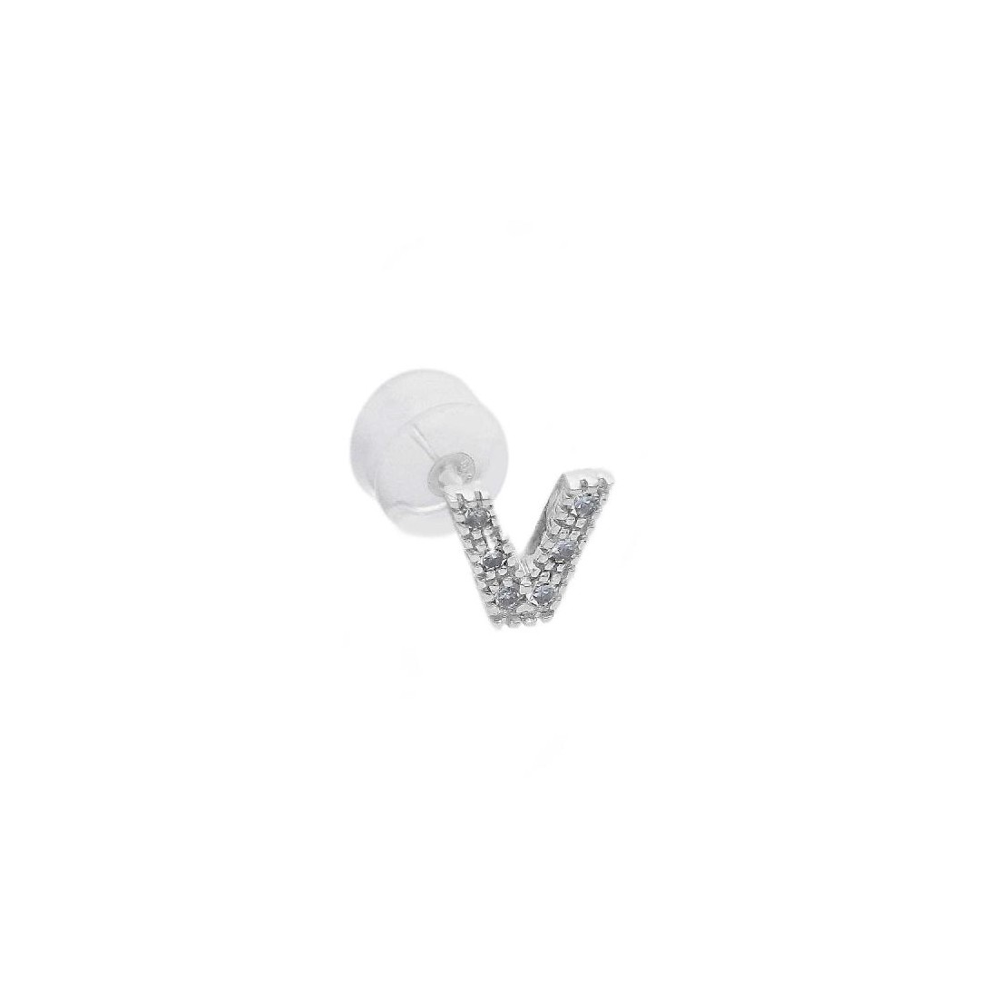 Mono orecchino in oro bianco 375/°°° e diamante con iniziale