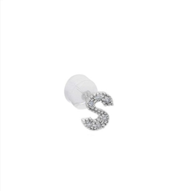 Mono orecchino in oro bianco 375/°°° e diamante con iniziale