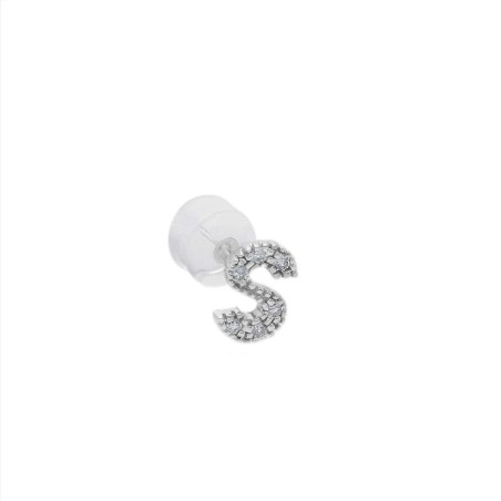 Mono orecchino in oro bianco 375/°°° e diamante con iniziale