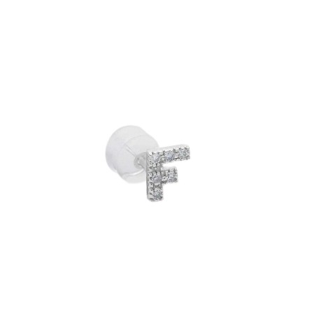 Mono orecchino in oro bianco 375/°°° e diamante con iniziale