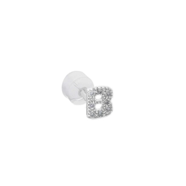 Mono orecchino in oro bianco 375/°°° e diamante con iniziale