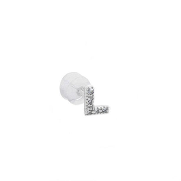 Mono orecchino in oro bianco 375/°°° e diamante con iniziale