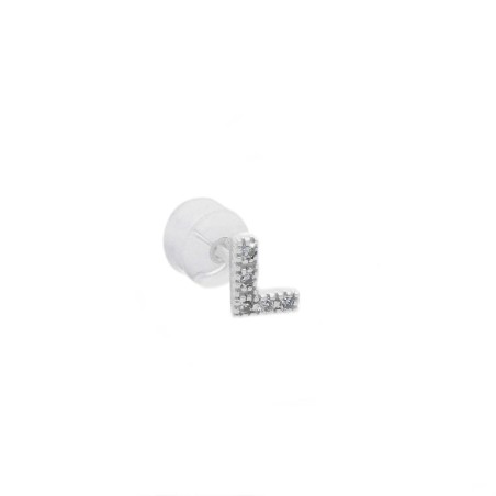 Mono orecchino in oro bianco 375/°°° e diamante con iniziale