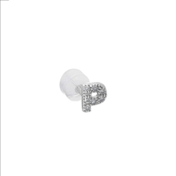 Mono orecchino in oro bianco 375/°°° e diamante con iniziale