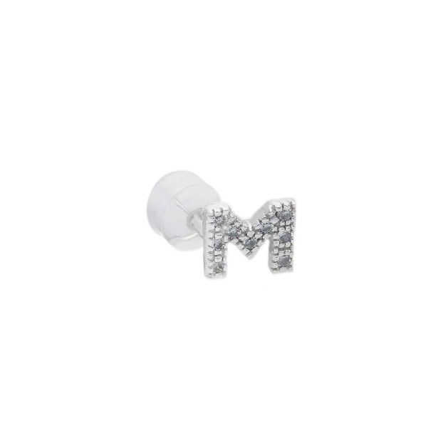 Mono orecchino in oro bianco 375/°°° e diamante con iniziale