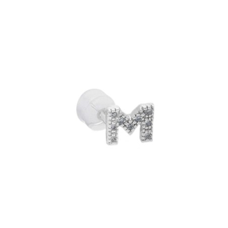 Mono orecchino in oro bianco 375/°°° e diamante con iniziale