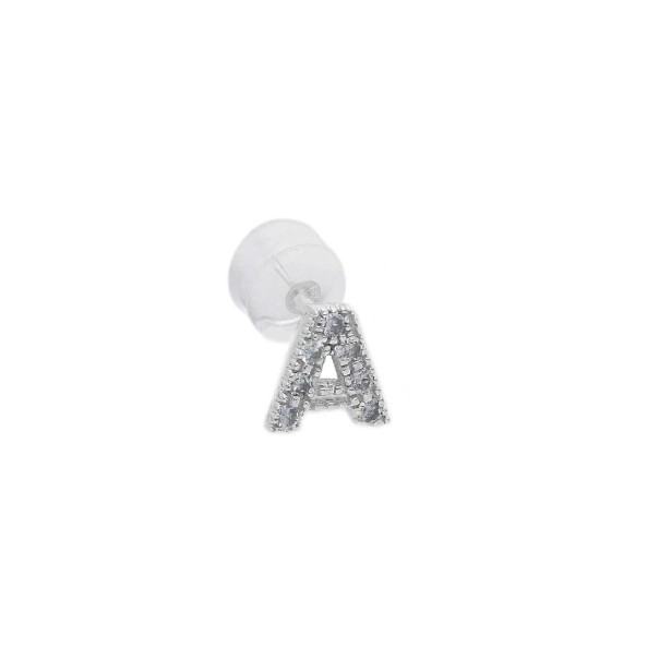 Mono orecchino in oro bianco 375/°°° e diamante con iniziale