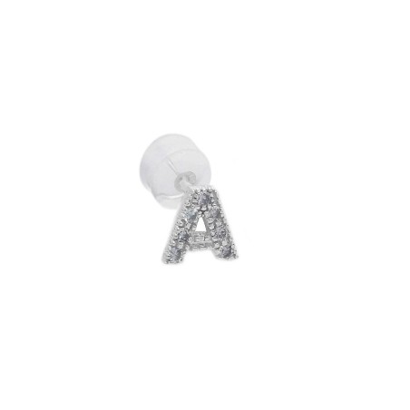 Mono orecchino in oro bianco 375/°°° e diamante con iniziale
