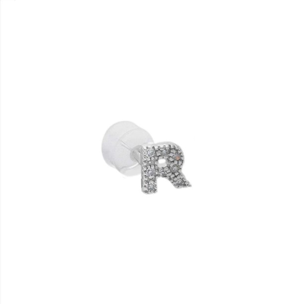 Mono orecchino in oro bianco 375/°°° e diamante con iniziale