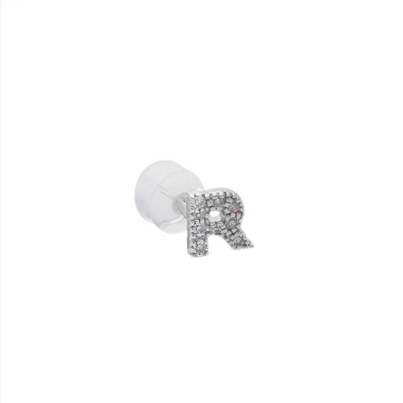 Mono orecchino in oro bianco 375/°°° e diamante con iniziale