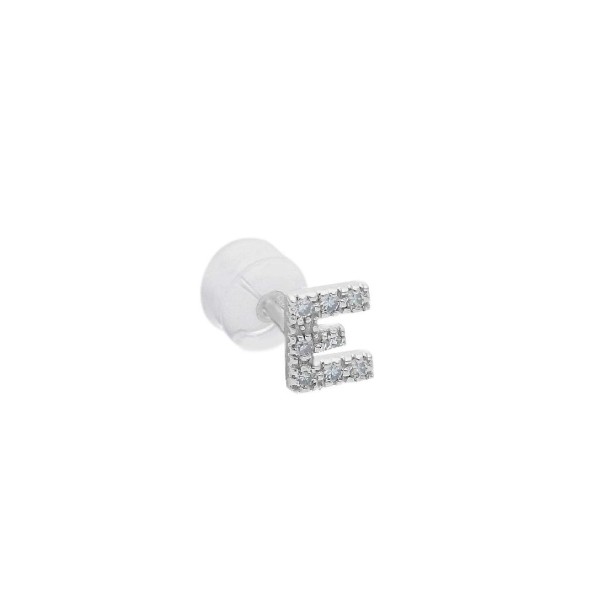 Mono orecchino in oro bianco 375/°°° e diamante con iniziale