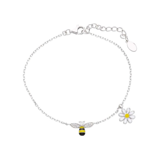 Bracciale in argento 925/ooo e smalto con ape e margherita