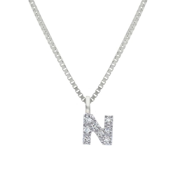 Girocollo in oro bianco 375/°°° e diamante con iniziale