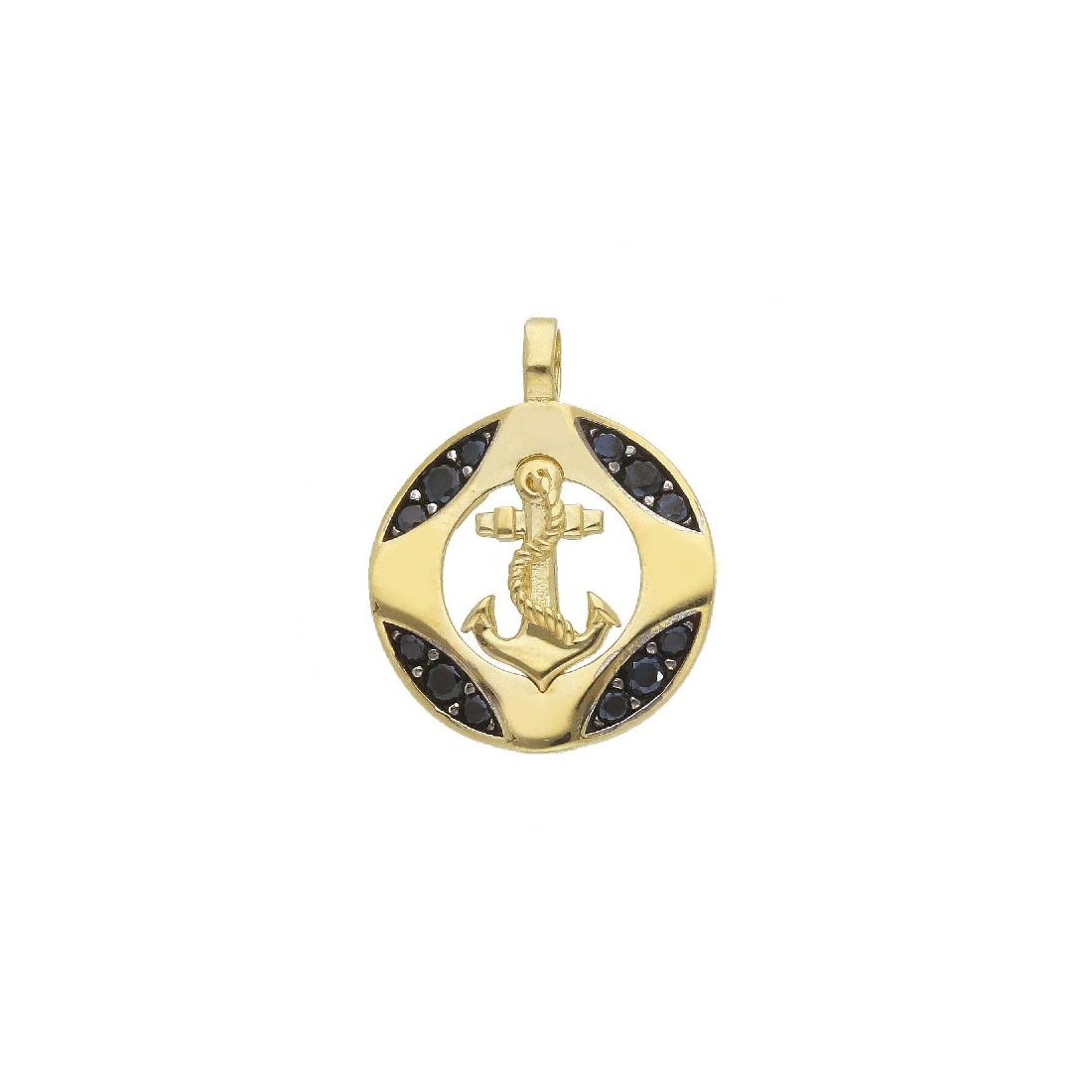 Ciondolo in oro giallo 375/ooo e zirconia cubica con ancora