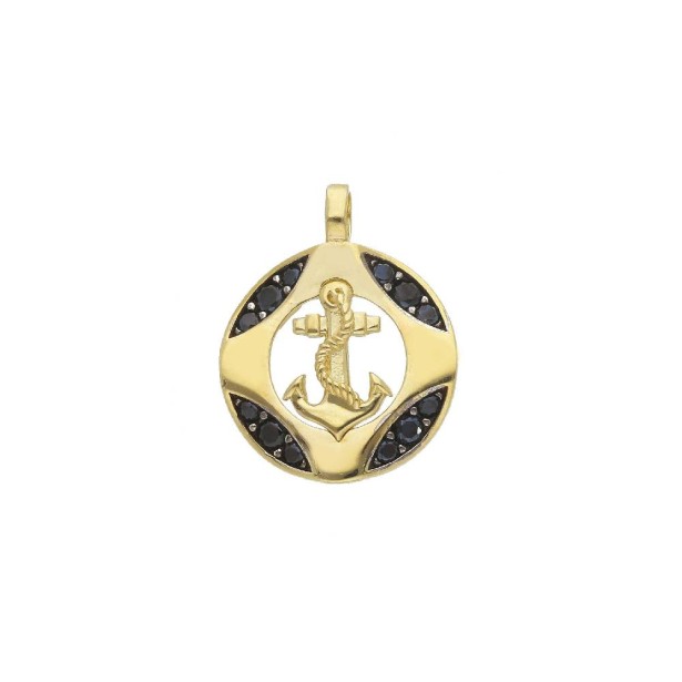 Ciondolo in oro giallo 375/ooo e zirconia cubica con ancora