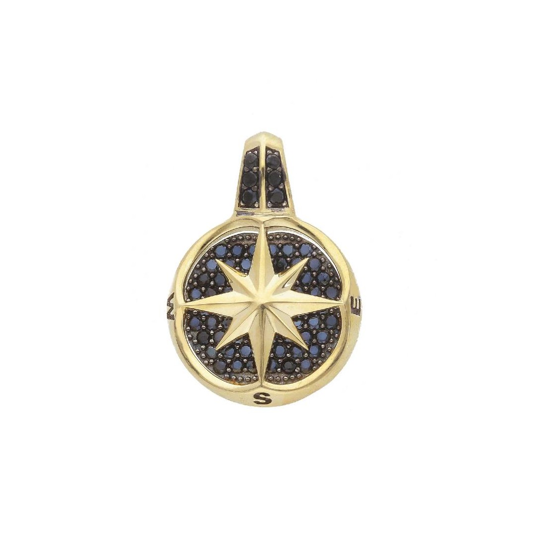 Ciondolo in oro giallo 375/ooo e zirconia cubica con rosa dei venti