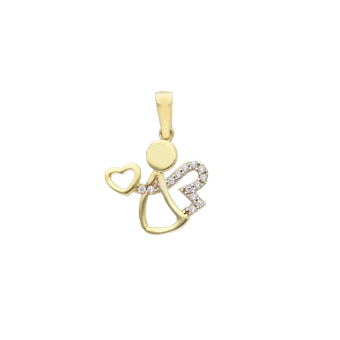 Ciondolo in oro giallo 375/ooo e zirconia cubica con angelo