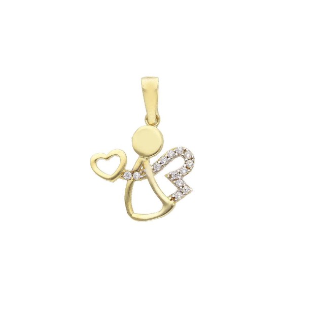 Ciondolo in oro giallo 375/ooo e zirconia cubica con angelo