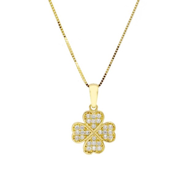 Girocollo in oro giallo 375/ooo e zirconia cubica con quadrifoglio