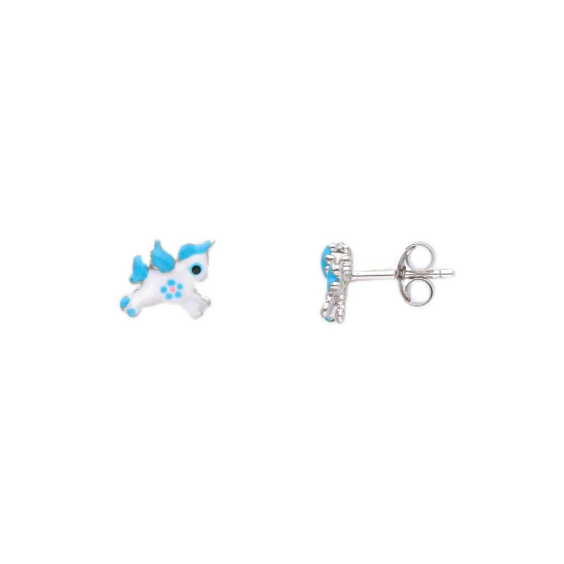 Orecchini lobo in argento 925/ooo e smalto con unicorno