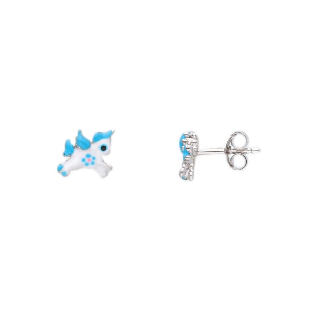 Orecchini lobo in argento 925/ooo e smalto con unicorno