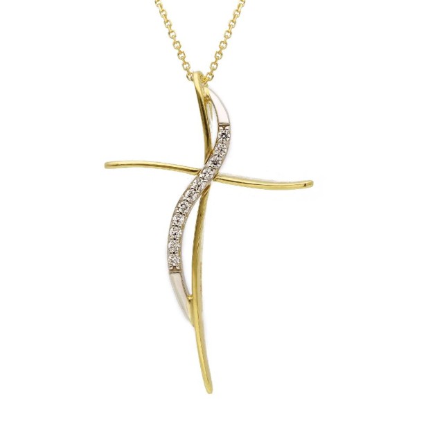 Girocollo in oro giallo e bianco 375/°°° e zirconia cubica con croce