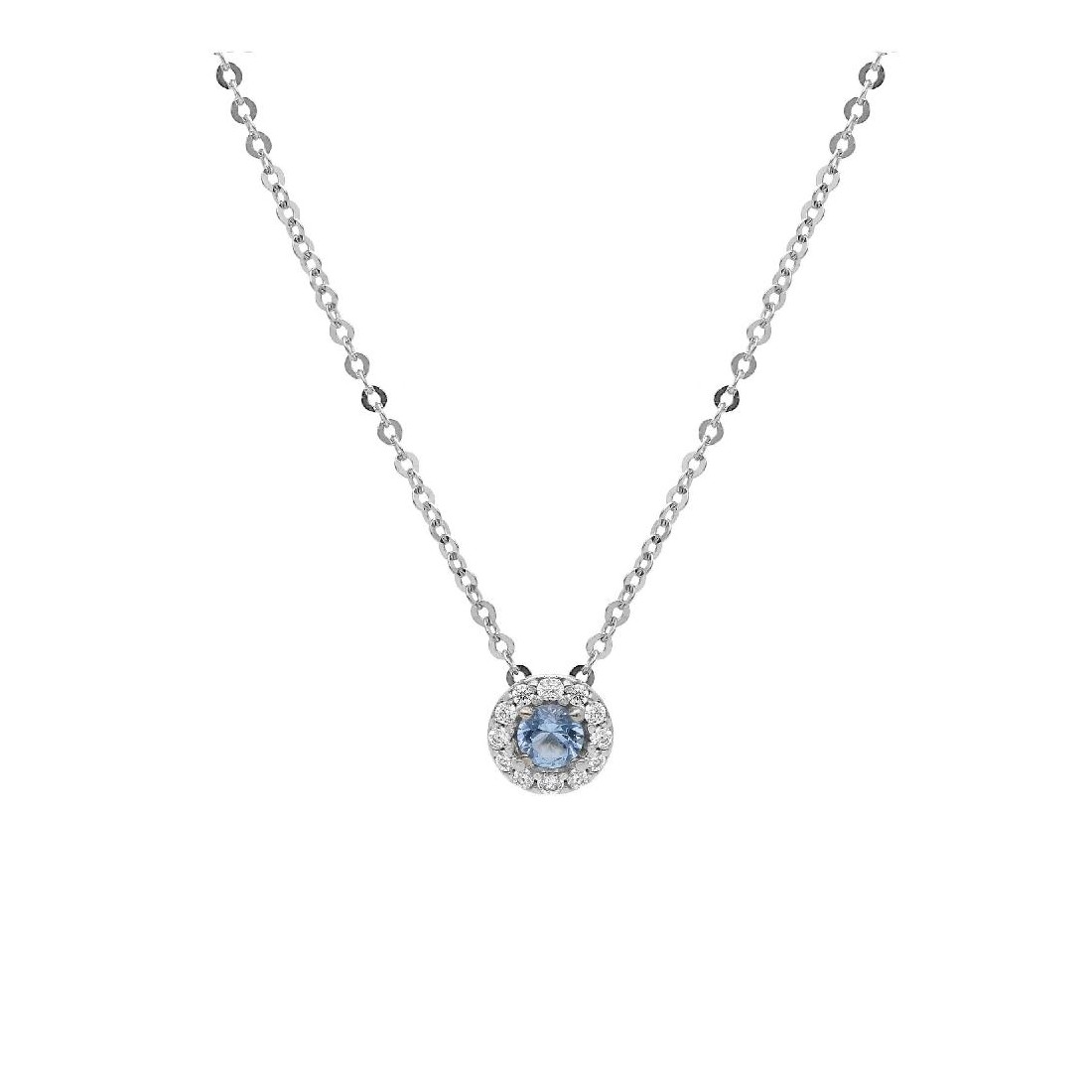 Girocollo in oro bianco 375/°°° e zirconia cubica e cristallo artificiale azzurro