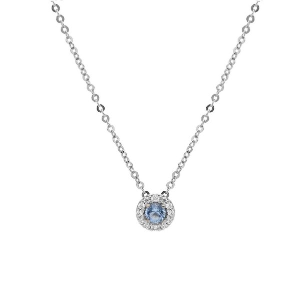 Girocollo in oro bianco 375/°°° e zirconia cubica e cristallo artificiale azzurro