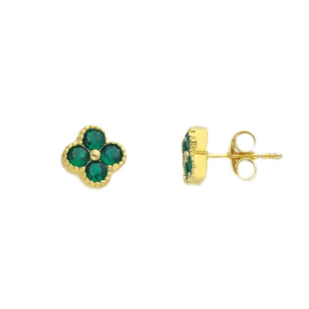 Orecchini lobo in argento dorato 925/ooo e cristallo artificiale verde confiore