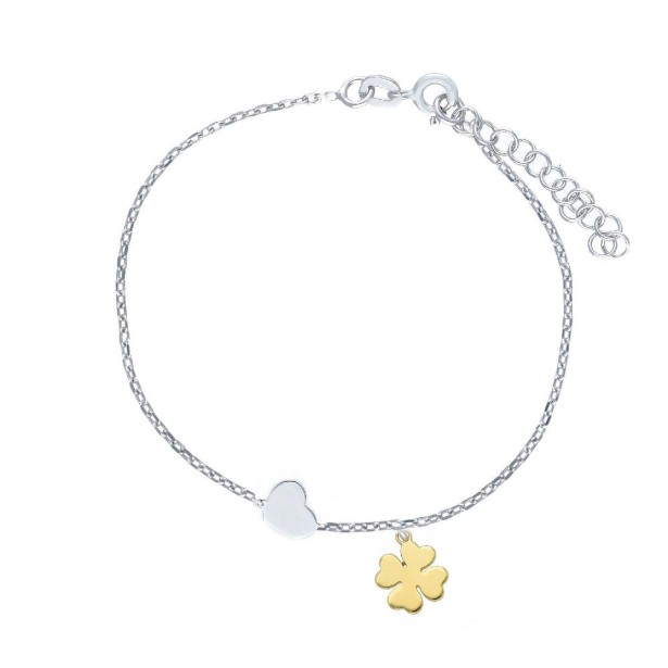 Bracciale in argento bicolore 925/ooo con quadrifoglio e cuore