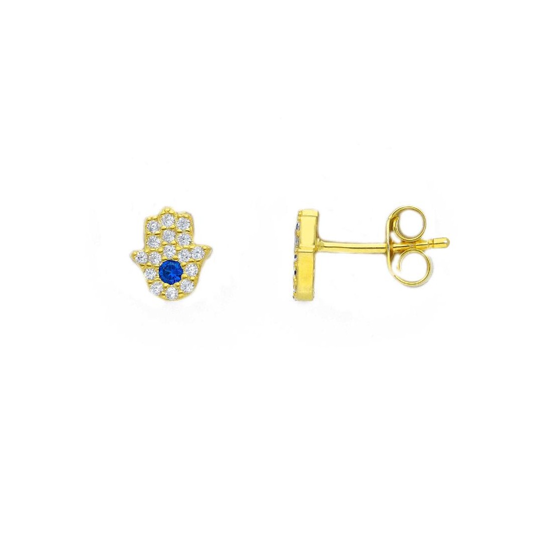 Orecchini lobo in argento dorato 925/ooo zirconia cubica e cristallo artificiale con mano di fatima