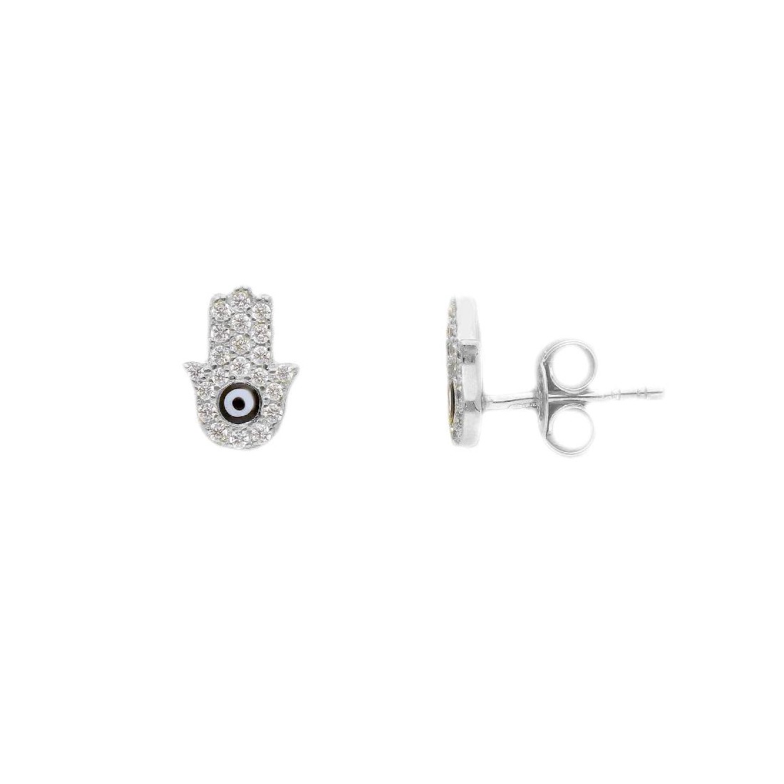 Orecchini lobo in argento 925/ooo smalto e zirconia cubica con mano di fatima