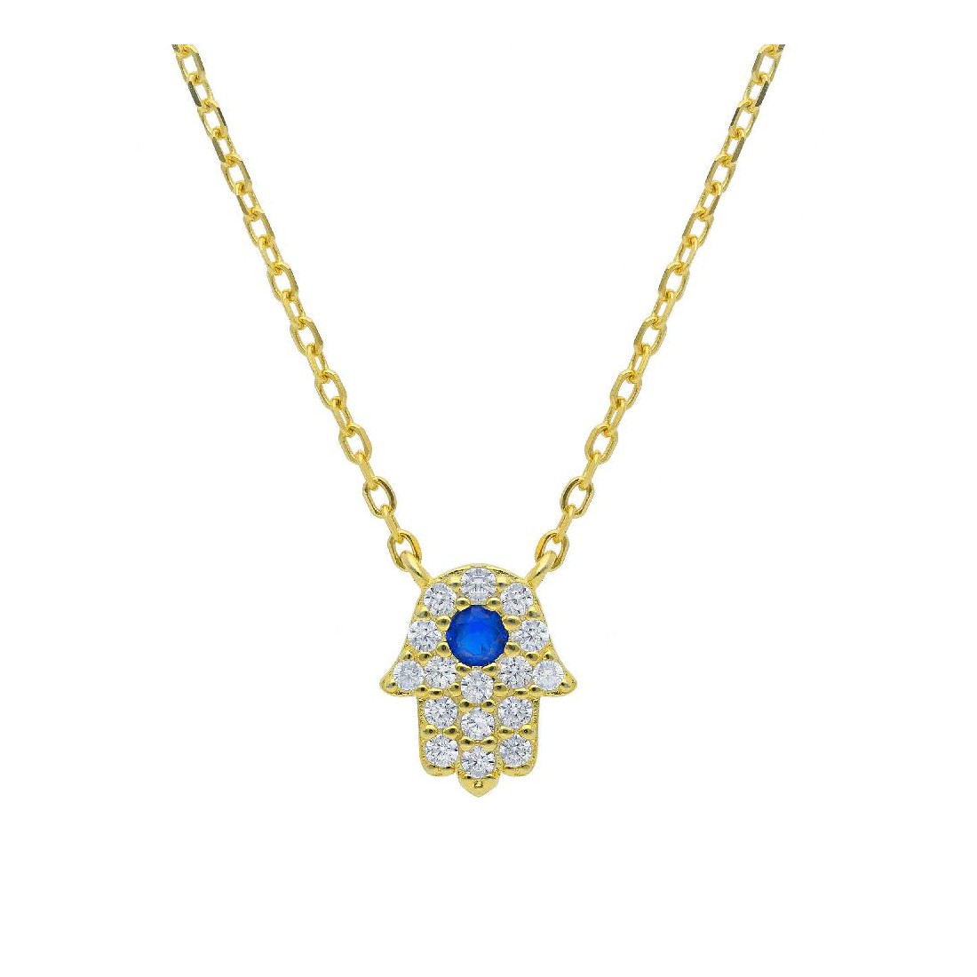 Girocollo in argento dorato 925/ooo zirconia cubica e cristallo artificiale con mano di fatima