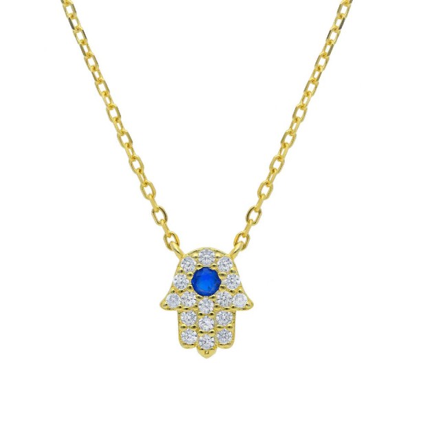 Girocollo in argento dorato 925/ooo zirconia cubica e cristallo artificiale con mano di fatima