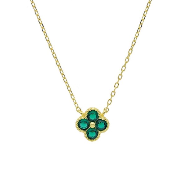 Girocollo in argento dorato 925/ooo e cristallo artificiale verde con fiore
