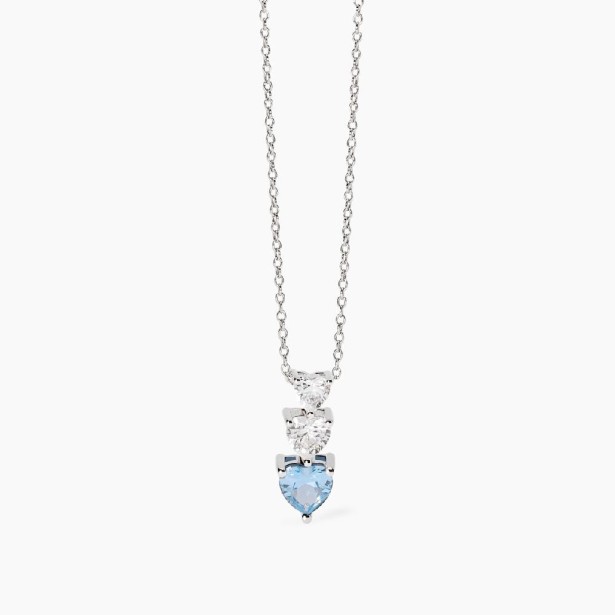 MABINA 553762 Girocollo da donna in argento rodiato con zirconi e acquamarina sintetica taglio cuore.