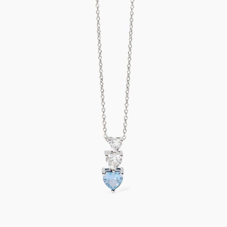 MABINA 553762 Girocollo da donna in argento rodiato con zirconi e acquamarina sintetica taglio cuore.