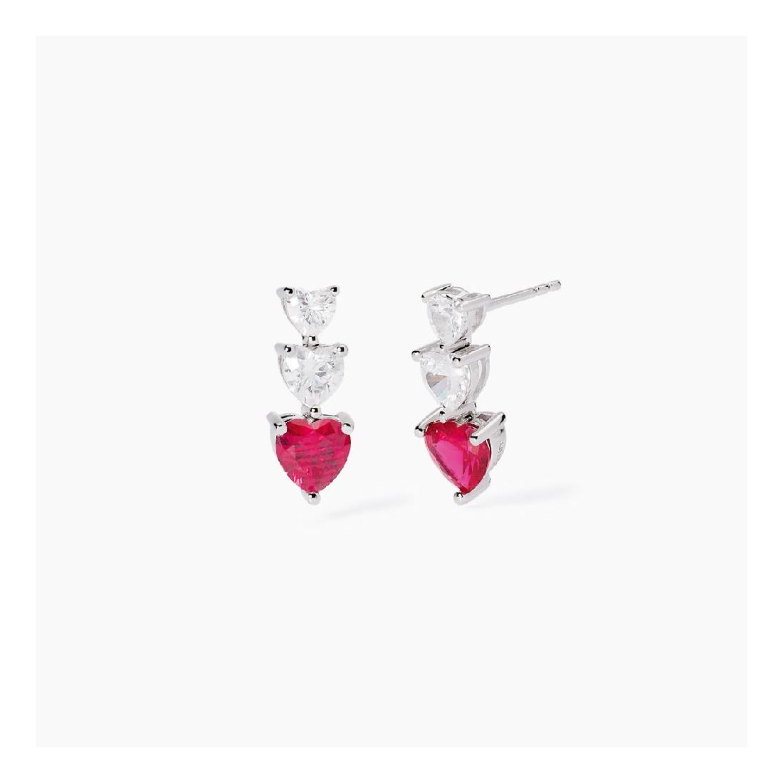 MABINA 563847 Orecchini da donna in argento rodiato con zirconi e rubini sintetici taglio cuore