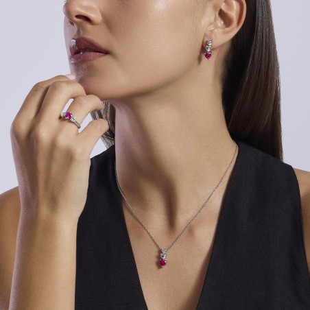 MABINA 563847 Orecchini da donna in argento rodiato con zirconi e rubini sintetici taglio cuore