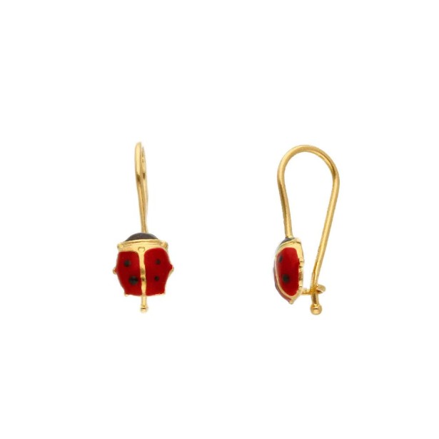 Orecchini pendenti in oro giallo 750/ooo e smalto con coccinella