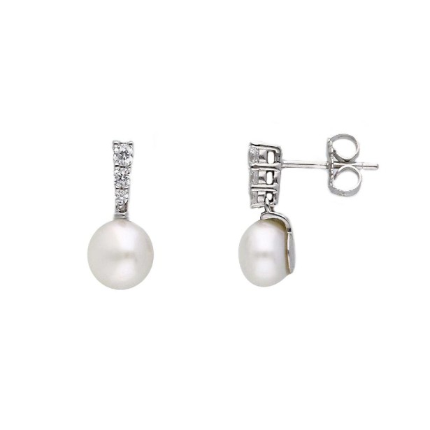 Orecchini pendenti in argento 925/ooo zirconia cubica e perla
