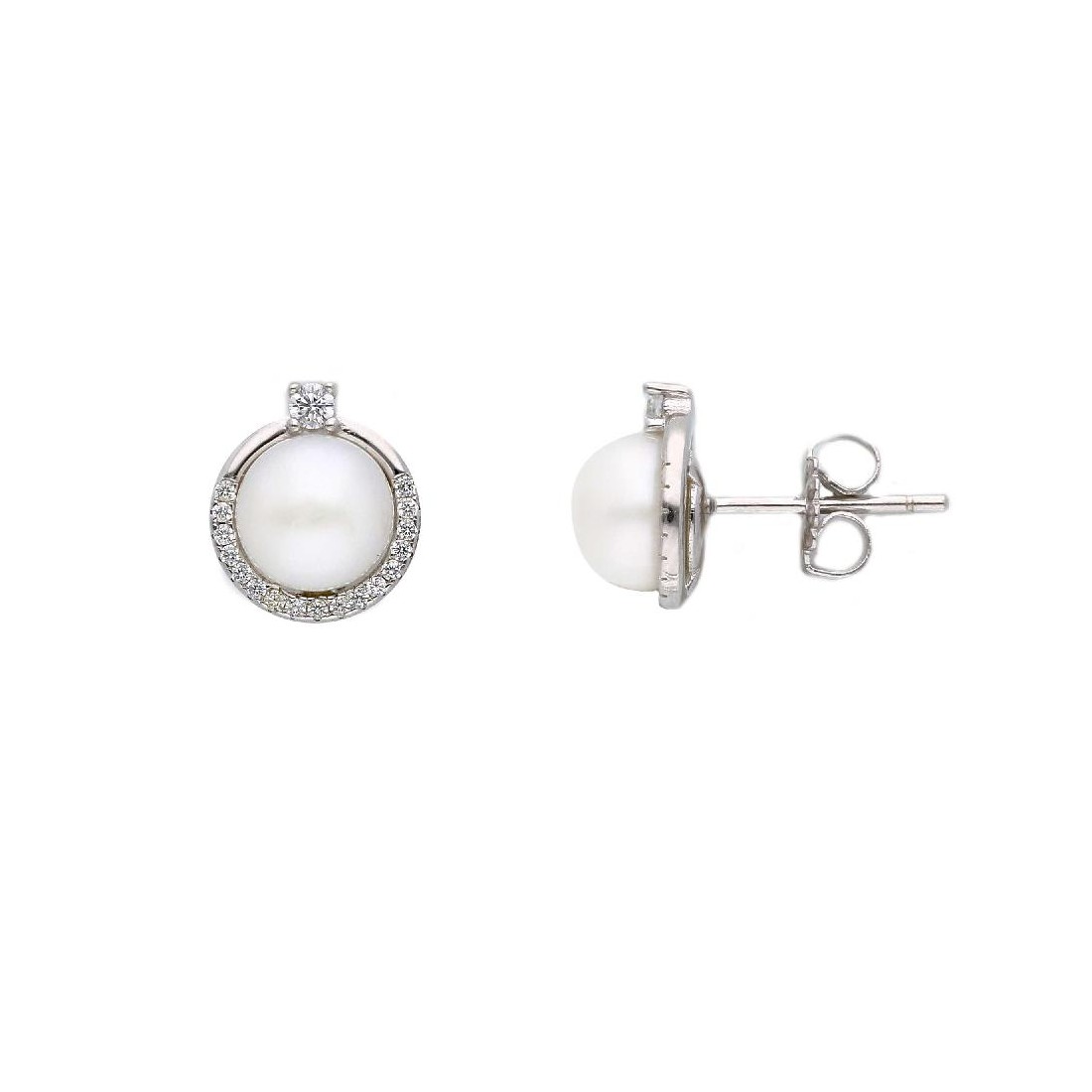 Orecchini lobo in argento 925/ooo zirconia cubica e perla