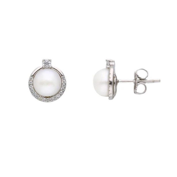 Orecchini lobo in argento 925/ooo zirconia cubica e perla