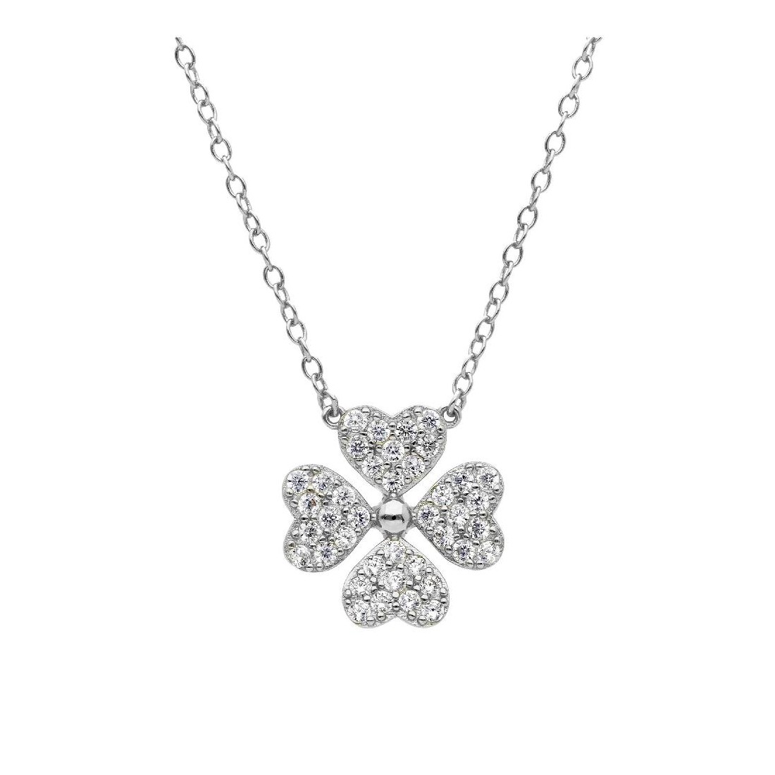Girocollo in argento 925/ooo e zirconia cubica con quadrifoglio