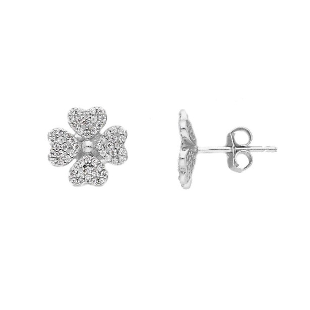 Orecchini lobo in argento 925/ooo e zirconia cubica con quadrifoglio