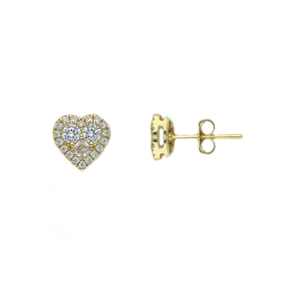 Orecchini lobo in argento dorato 925/ooo e zirconia cubica con cuore