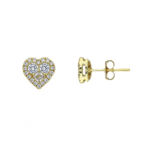 Orecchini lobo in argento dorato 925/ooo e zirconia cubica con cuore