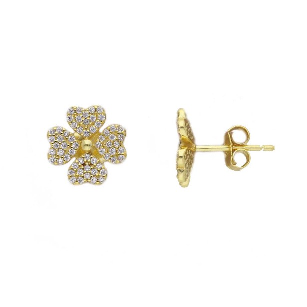 Orecchini lobo in argento dorato 925/ooo e zirconia cubica con quadrifoglio