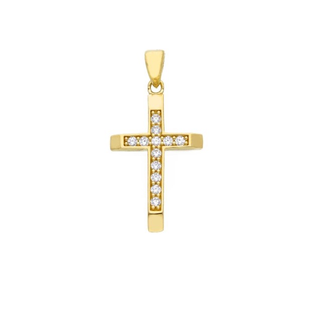 Ciondolo in oro giallo 375/ooo e zirconia cubica con croce