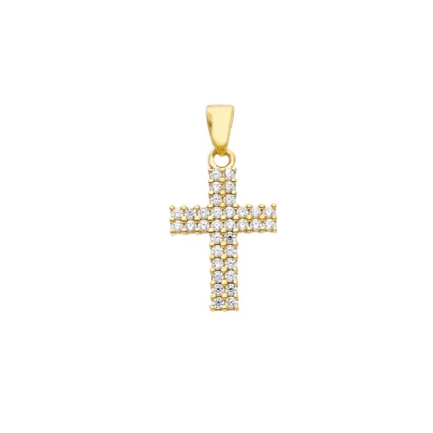 Ciondolo in oro giallo 375/ooo e zirconia cubica con croce